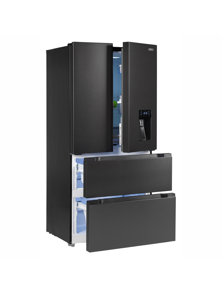 Defy 492l Black French 4 Door Side By Side Fridge